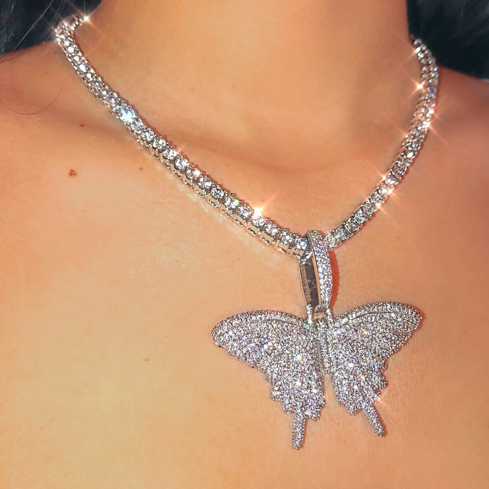 Butterfly Pendant and Tennis Chain Necklace